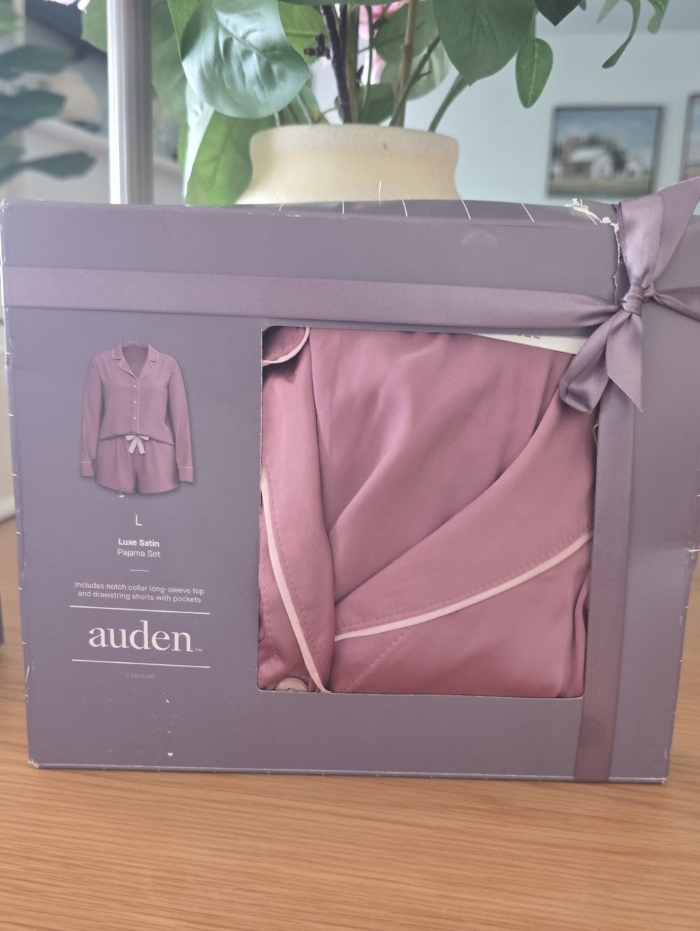 Auden Satin Pajama Set in Mauve with Light Piping